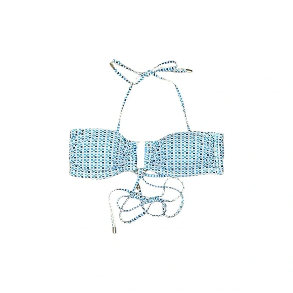 NWT mink-pink blue and white bikini top